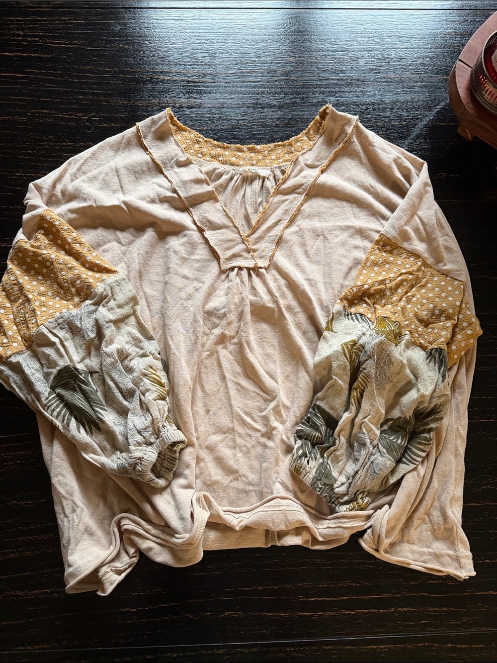Boho Cream Peasant Top with Mustard Accent